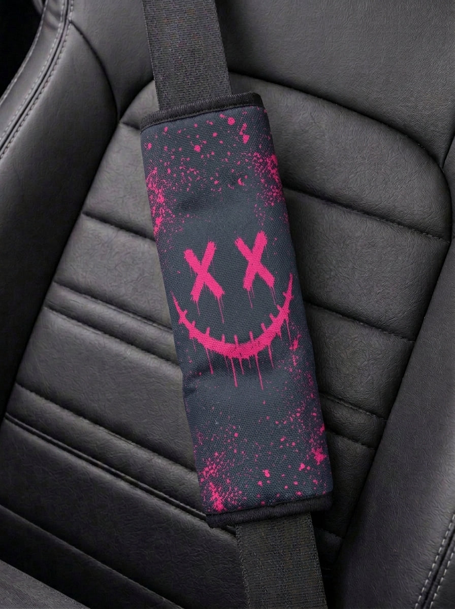 Pink Drip Smiley – Seatbelt Cover (Set of 2)
