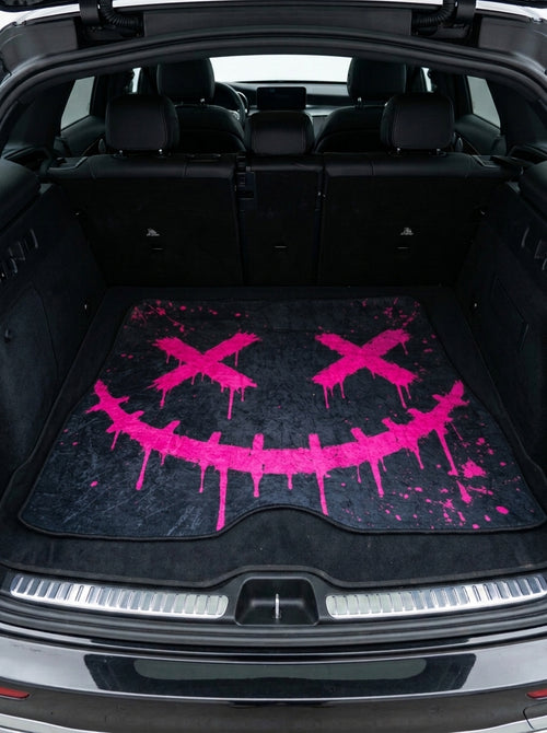 Pink Drip Smiley – Car Boot Mat