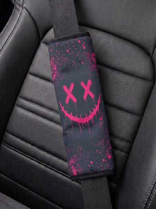 Pink Drip Smiley – Seatbelt Cover (Set of 2)