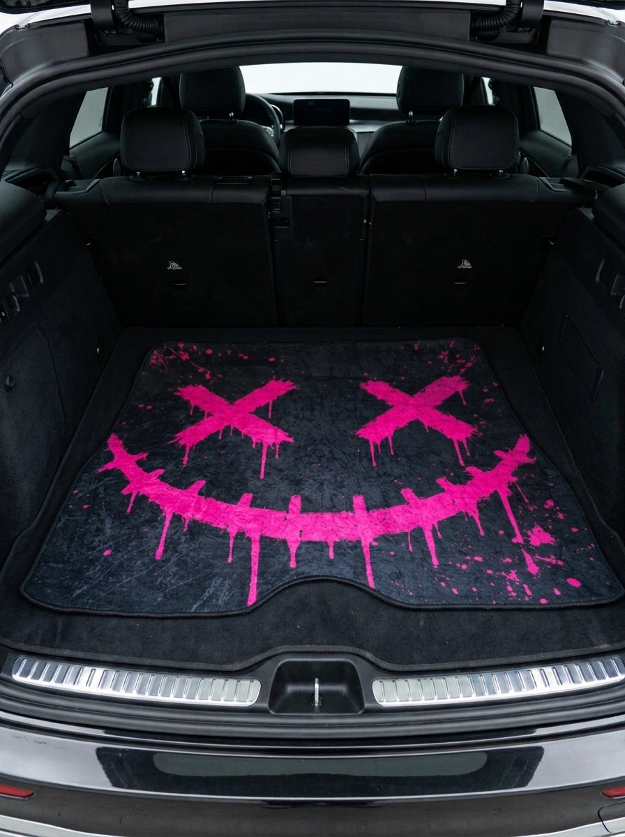 Pink Drip Smiley – Car Boot Mat